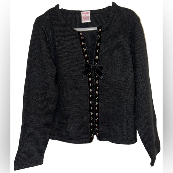 Gymboree Girls Vintage Size 6 Black cardigan sweater Cherry Ribbon Trim - Picture 1 of 2